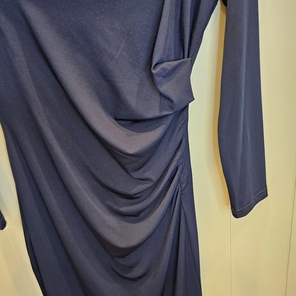 Sam Edelman Off the Shoulder Long Sleeve Midi Body-Con Dress Women's Size 6 Navy - Picture 11 of 13